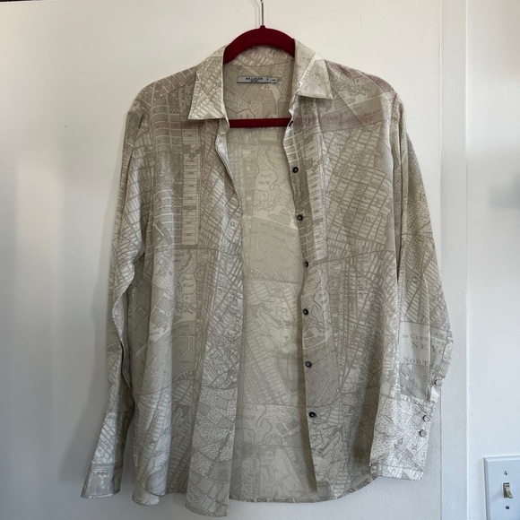 MM Lafleur “The Blake Shirt—Atlas Print” Light Gray Button-Down Shirt - Picture 4 of 7
